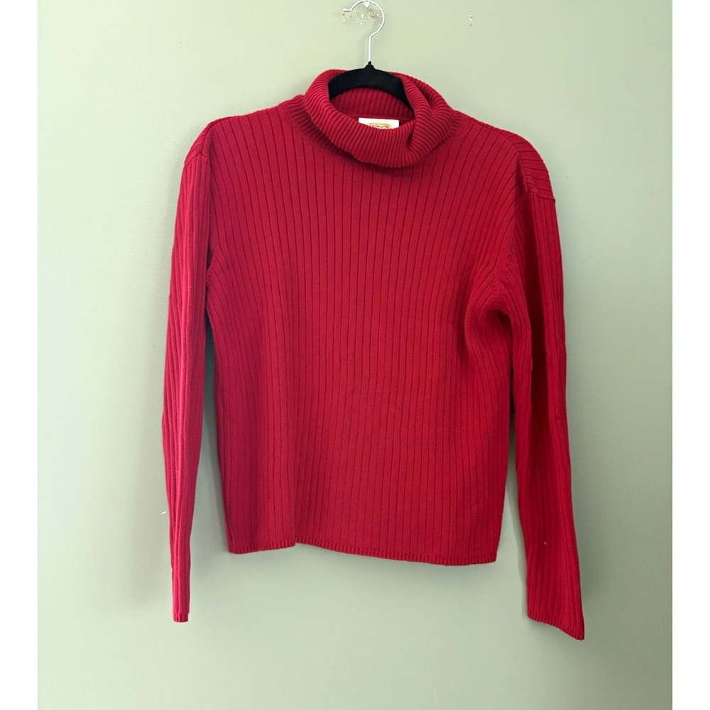 Talbots Petites VTG Red Solid Rib-Knit Turtleneck Pullover Sweater 100% Cotton M